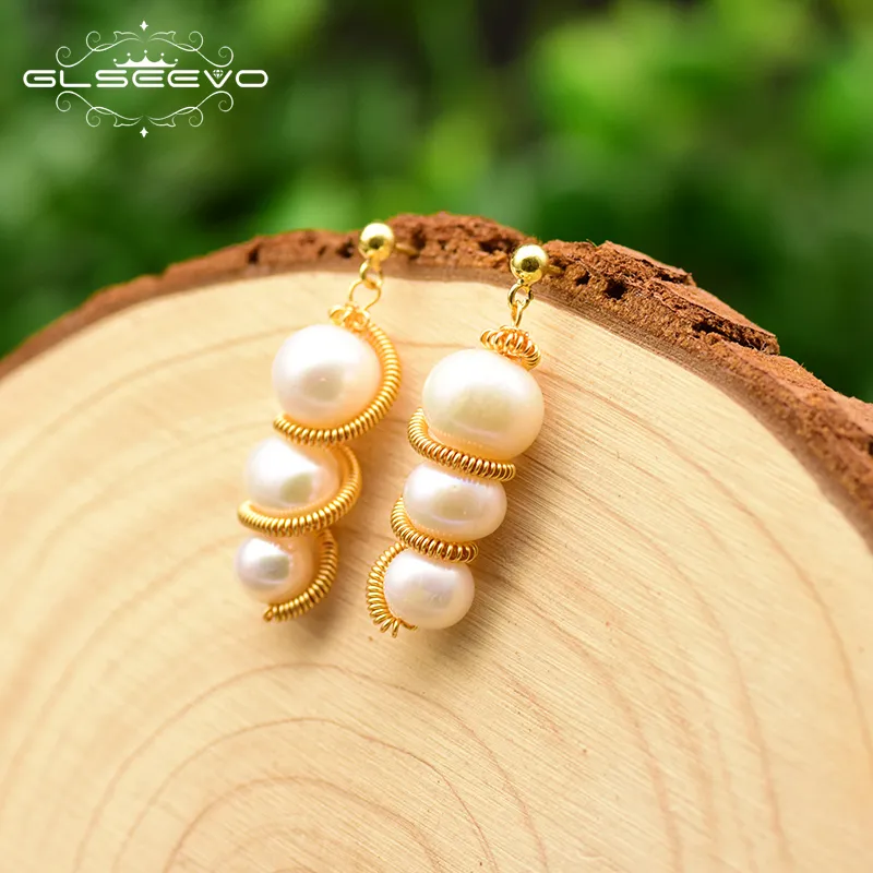 Boucles d'oreilles longues en perles d'eau douce, fait à la main, au style minimaliste, bijoux pour femmes, nouvelle collection 925, 2020