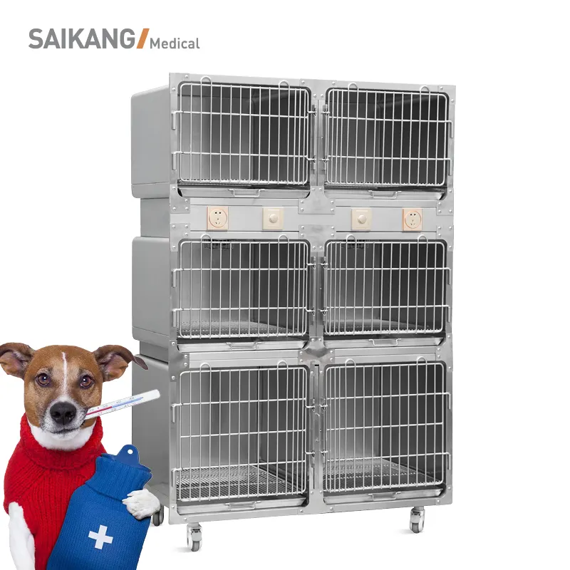 SK-PC01 SAIKANG Wholesale Large Stainless Steel Wire Animal Supplies Metal Outdoor Cat Dog Pet Cages with Casters