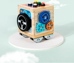 Unisex Children's Busy Blocks Educational <strong>Toy</strong> Set Small Wooden Car With Lights Steering Wheel Hands-On Ability Packed in Box