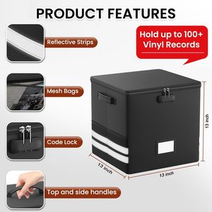 13 "X 13" 乙烯基唱片储物盒防火防水组织器锁可折叠板条箱盖手柄用于归档 - Product Image 2