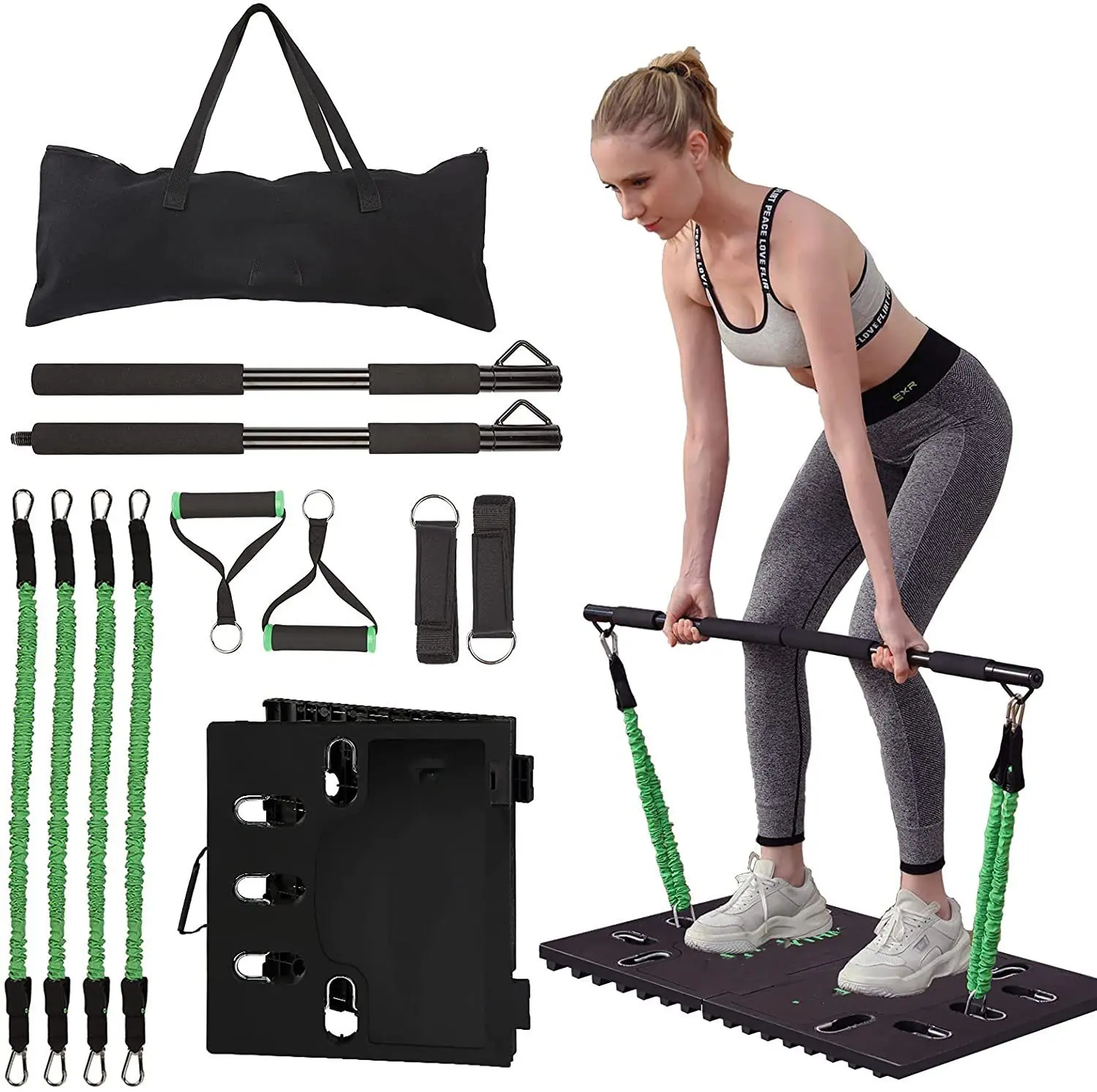 Strength Training Equipment with Resistance Bands, Total Body Workout Machine Fitness Board, Chest Arms Home Gym Exercise Set