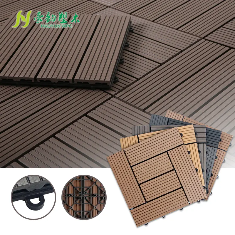 WPC lồng vào nhau gạch lát sàn 12 "x 12" nhựa gỗ WPC DIY decking gạch WPC ngoài trời Vườn sử dụng Patio gạch