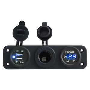 Eingang 12V 24V Drei-Port-Festfeld Dual USB 5V 3.1A Blaues LED-Licht Auto ladegerät 35V DC Voltmeter Steckdose