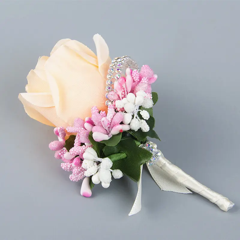 Hoa Hồng Nhân Tạo Boutonniere Đám Cưới Lụa Thủ Công Trung Quốc Hoa Corsage Với Cổ Phiếu