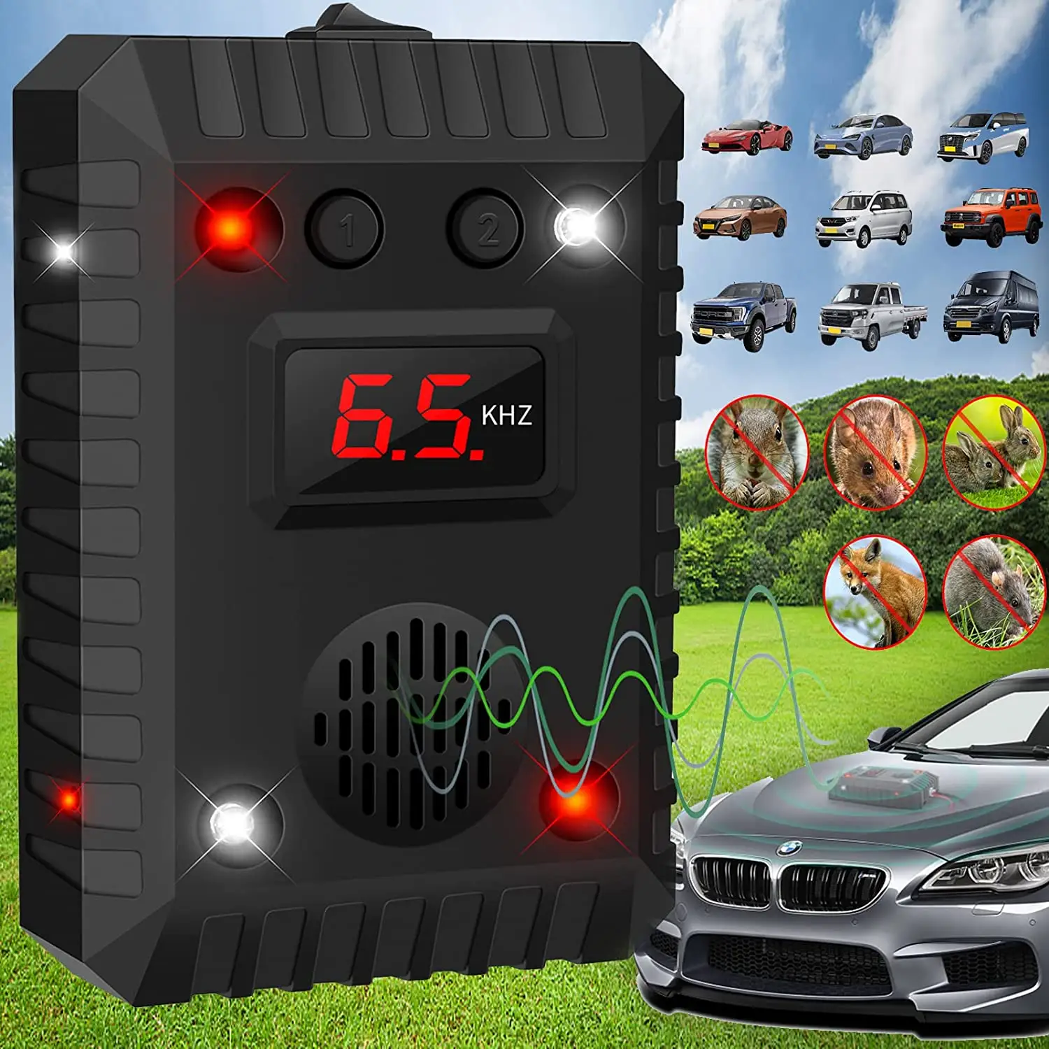 SJZ Auto Ultrasonido Vehículo Coche Repelente de roedores Disuasorio con sensor de vibración Detección Electrónica Ultrasónico Marten Disuasorio