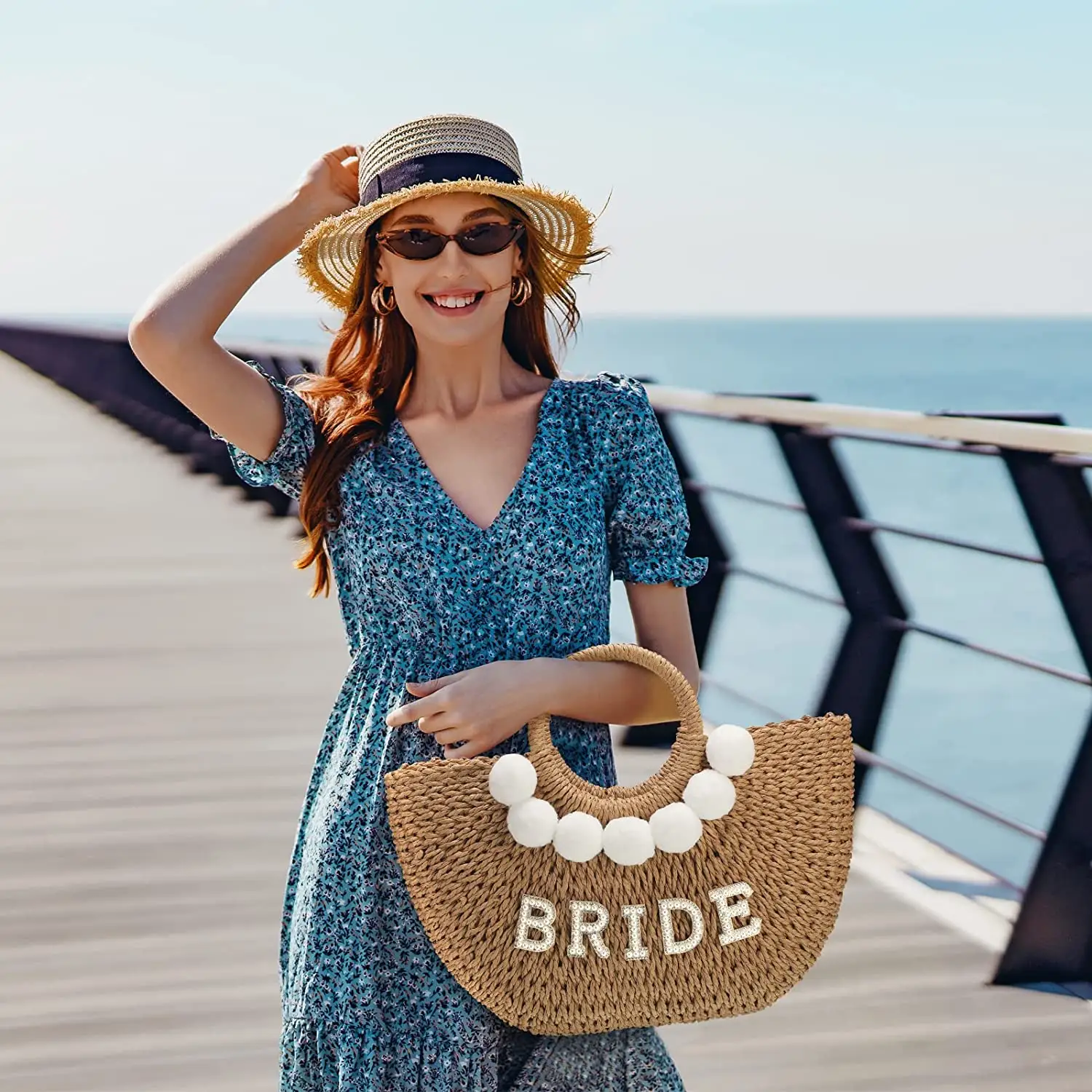 अनुकूलित महिलाओं कंधे हाथ बैग बुना हैंडबैग लड़कियों शॉपिंग फ्रेंच पुआल टोकरी के साथ समुद्र तट बैग सजावट मोती पत्र