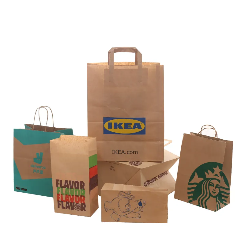 Экологически чистые пакеты из переработанной широкой основы для супермаркетов, 100 г/м2, 120 г/м2, большие простые пустые коричневые пакеты из крафт-бумаги