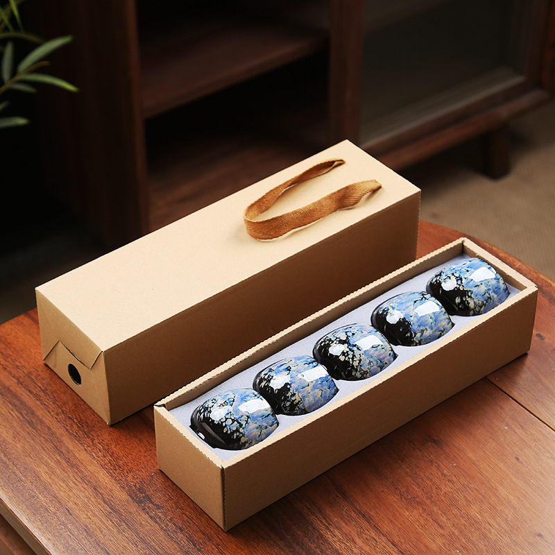Kiln changed tea cup-brown blue-5 pcs