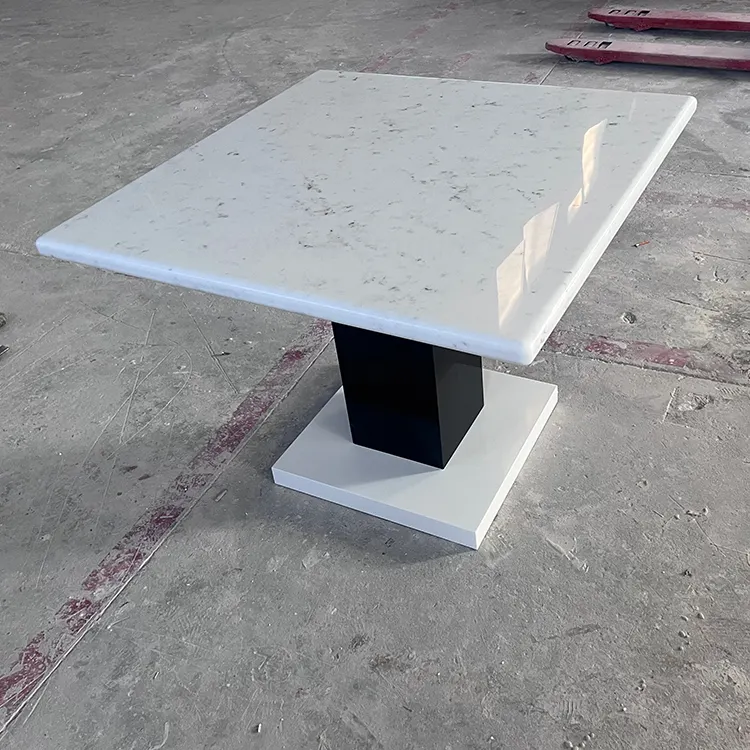 Juego de mesa de comedor de mármol Corian, mesa de comedor al aire libre de comida rápida KFC blanca para cafetería