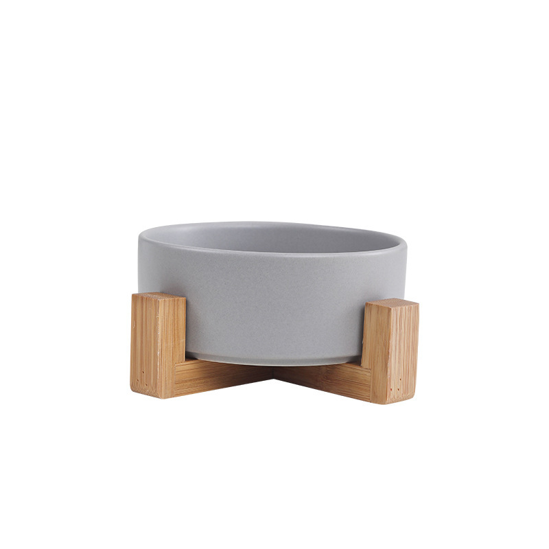 Single bowl wooden frame straight mouth ceramic gray