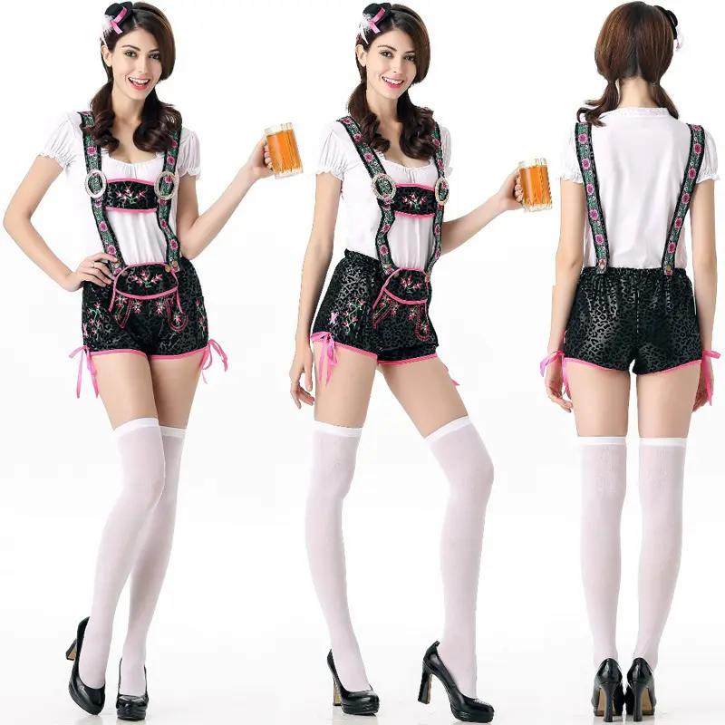 Alemanha traje de garotas de cerveja bavarian oktoberfesta, traje de dirndl e suspensório, calça, carnaval