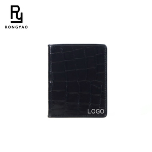 Cartera corta de piel de vaca en relieve de cocodrilo personalizada de alta calidad Cartera transparente de cuero genuino minimalista con ranura para identificación - Product Image 3