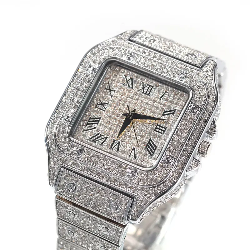 Hiphop full diamond watch square dial Hiphop set diamond British watch fashion personality ultra flash men's Moissanite watch