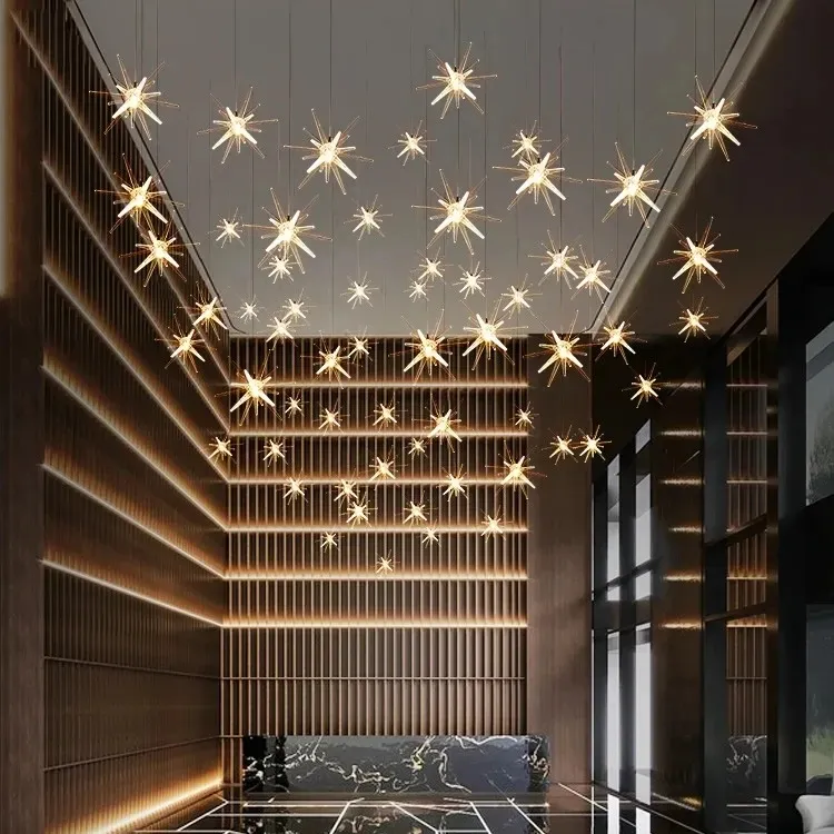 Décoration aérienne de plafond en acrylique accessoires de mariage lumière transparente ciel étoilé Explosion étoile lumière oursin lustre