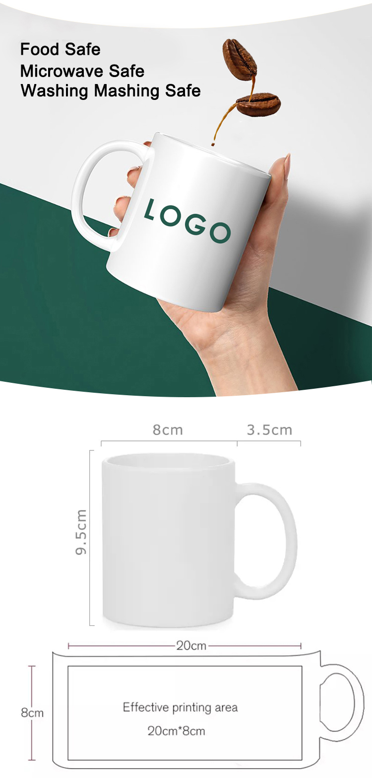 11 oz Custom Logo Coffee Ceramic Blank Sublimation Cheap Plain White Coffee Mug