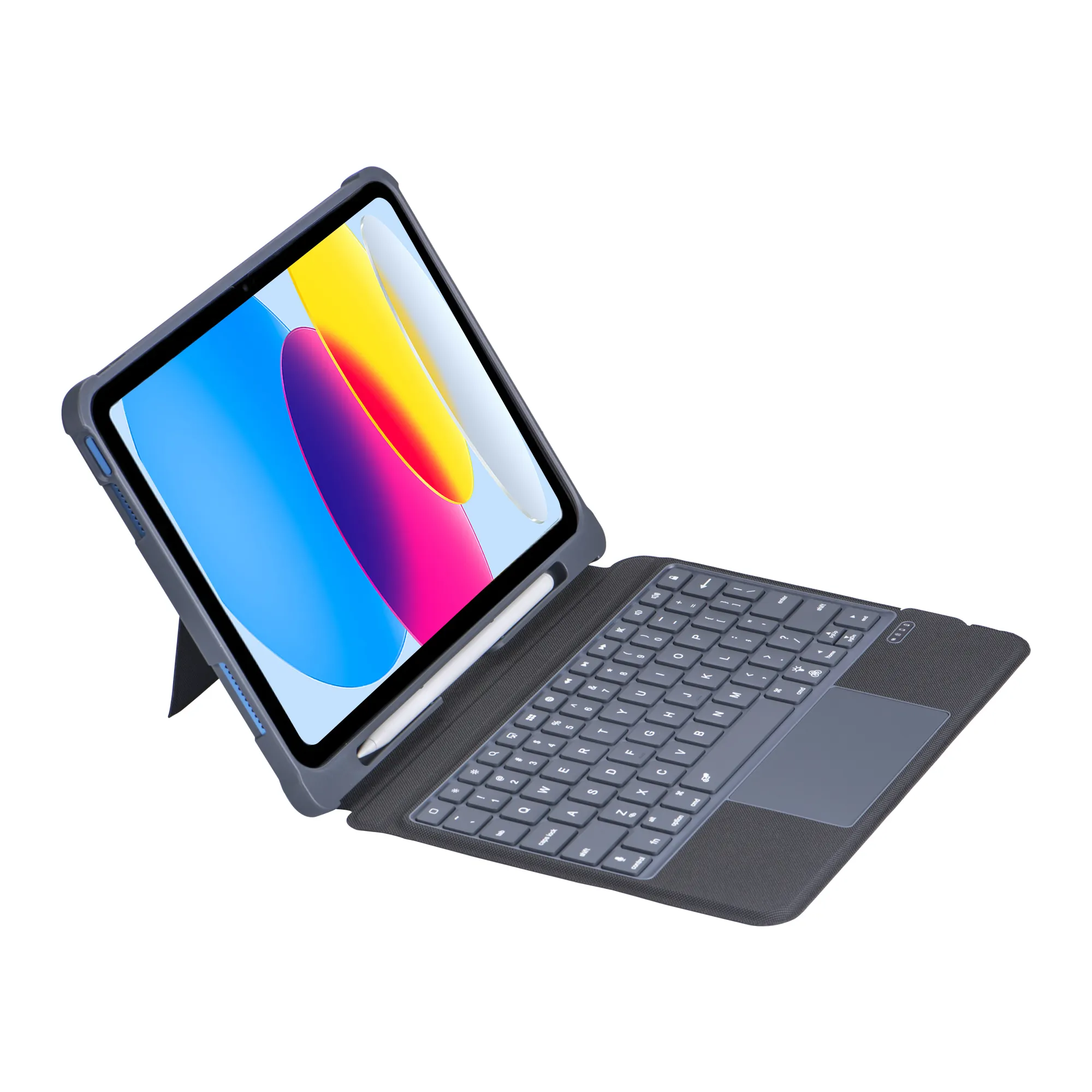 ワイヤレス10.9インチバックライト付きLEDタブレットキーボード (iPad用) ペンシルホルダー付き第10世代保護ケーススプリットデザインタッチパッド