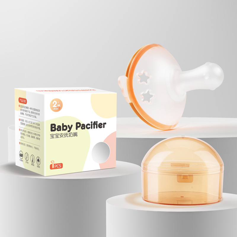 angel style thumb pacifier, orange storage box