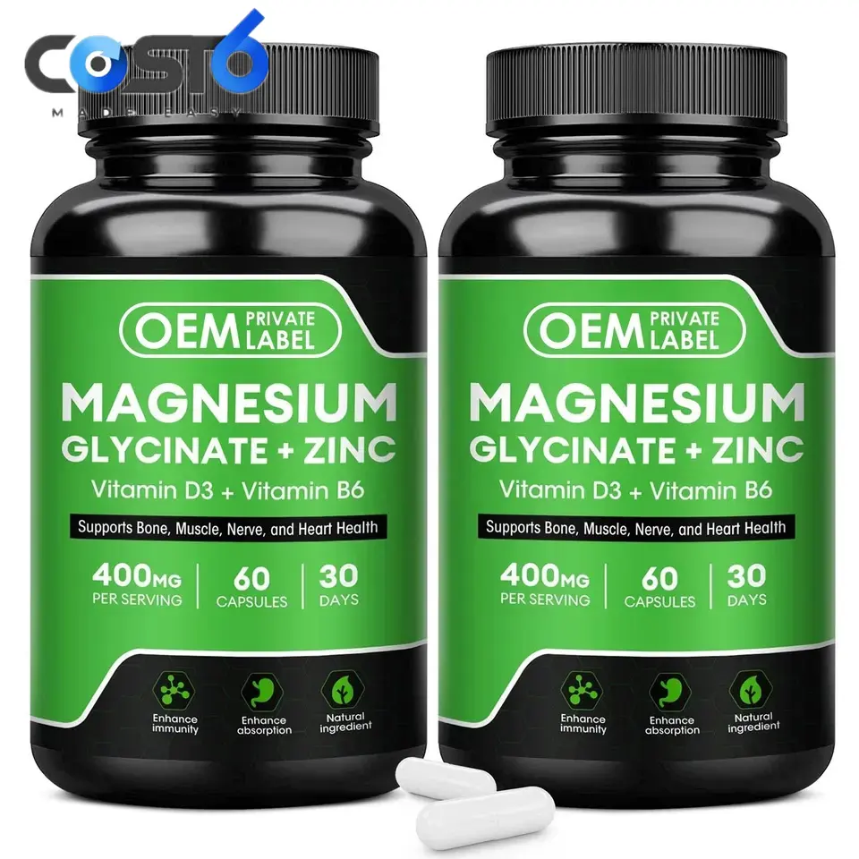 Magnezyum glisinat magnezyum kapsülleri kapsüller OEM kemik kalp eklem desteği çinko vitamini D3 ile magnezyum takviyesi