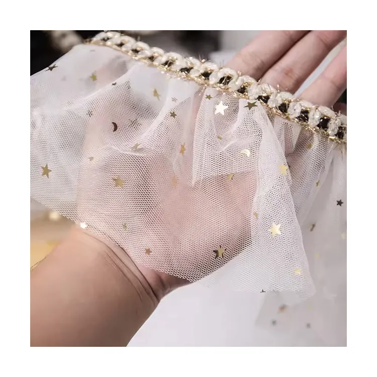 Width 11cm Pleats Stars Moon Mesh Embroidery Lace Accessories For Skirt Sleeves Neckline
