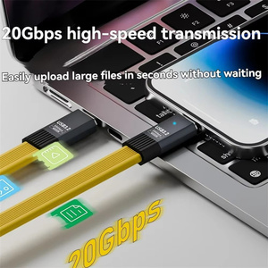 20cm 50cm 80cm USB C 20Gbps 5A ข้อมูล8K 100W สายแบนยืดหยุ่นสำหรับแล็ปท็อปแท่นชาร์จโทรศัพท์มือถือธนาคารพลังงาน