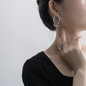 Wuqie moda kore takı Minimalist dalga büyük çember küpe 925 ayar gümüş daire Hoop küpe