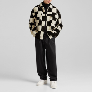 格子图案男士羊毛夹克定制标志男士冬季夹克100% 涤纶 - Product Image 4