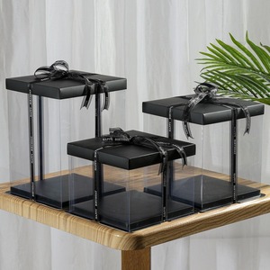 Uzun boylu şeffaf 10 inç PET şeffaf kare kek kutusu düğün pastası kutusu doğum günü şeffaf kare kek paketleme kutusu - Product Image 1