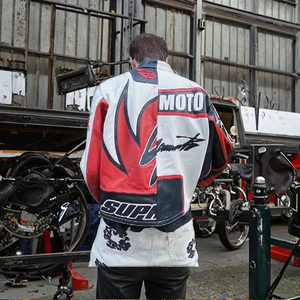 Street Fashion Racer Jacke Herren Leder Bomber jacke Custom Motorrad Race Biker Kunstleder jacke - Product Image 5