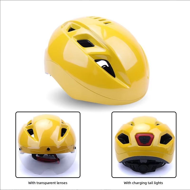 Metallic yellow helmet-with tail light and lens
