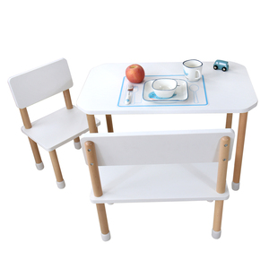Montessori çocuk mobilyası parti masa ahşap çift bebek yemek masası çocuk ayarlanabilir eğitim masası ve sandalye seti - Product Image 1