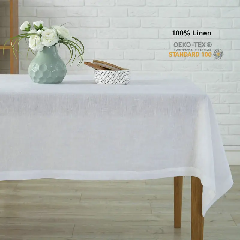 Mantel blanco de lino puro lavado a piedra para mesa, y boda PARA CENA, venta al por mayor