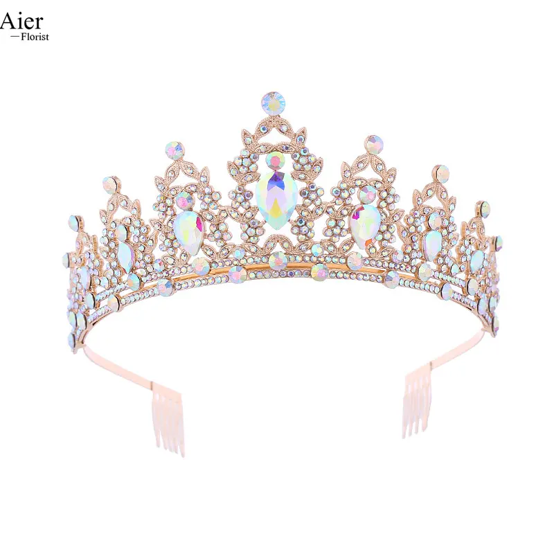 Aierflorist Corona de princesa con diamantes Corona de fiesta Tiara DE BODA Decoración de corona para pastel o decoración de flores