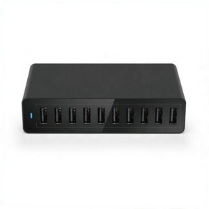热卖5V 12A多端口USB充电器开关按钮控制10 USB 60w集线器充电器站，带智能手机发光二极管灯