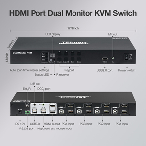 TESmart 4 PC 8端口HDMI双显示器KVM开关4K 8进2出电脑键盘鼠标开关支持DCCI RS232 swhicher KVM