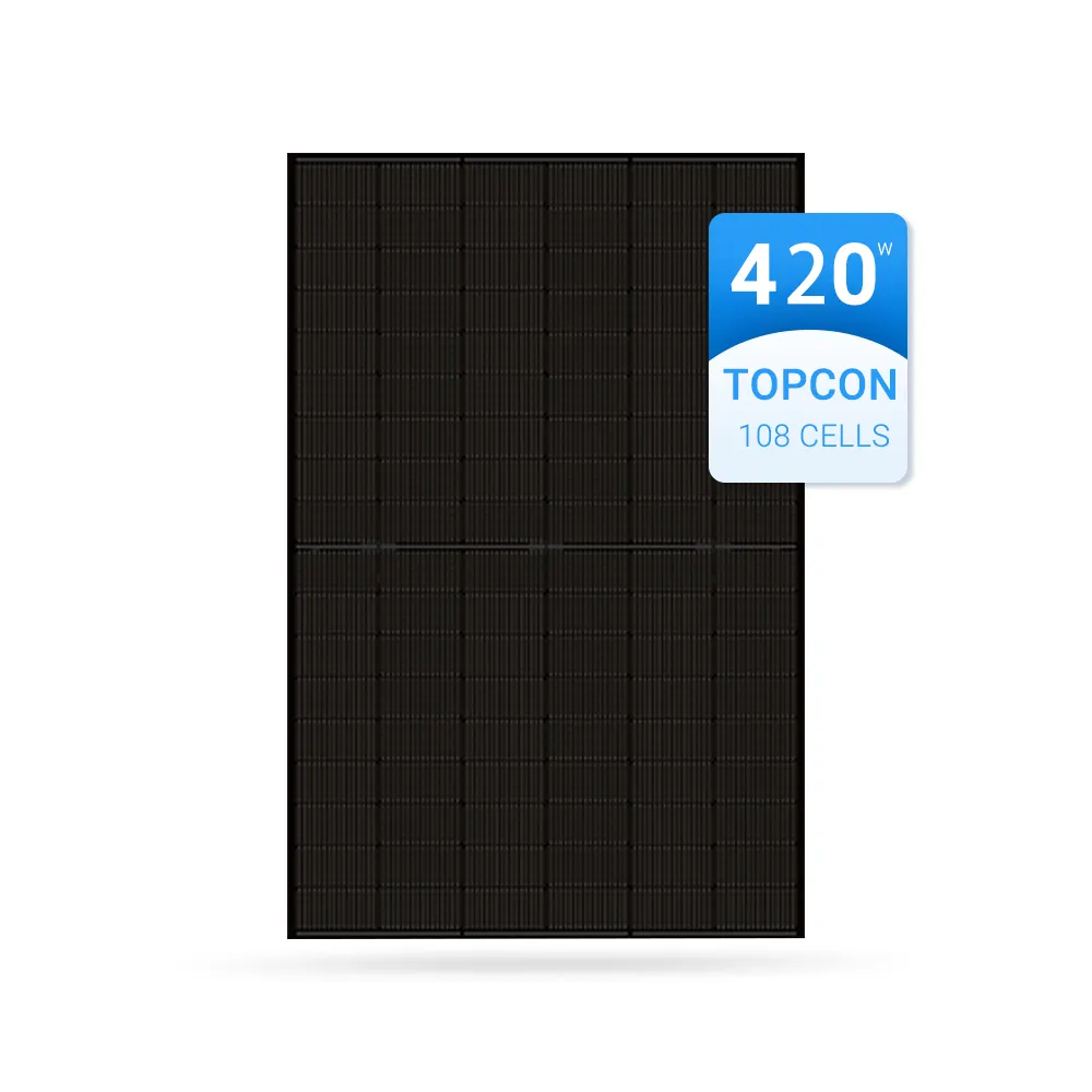 โมดูล Pv สองหน้าชนิด Topcon สีดําเต็มรูปแบบ 410 วัตต์ 420 วัตต์ 430 วัตต์แผงโซลาร์เซลล์