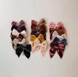 Baby Girl Custom Handcraft Velvet Hair <strong>Bow</strong> Large Hair <strong>Bow</strong> Velvet <strong>Bow</strong> Clips - Product Image 1