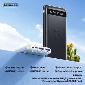 REMAX-Banco de energía Hintom DE CARGA RÁPIDA, dispositivo móvil de doble salida USB tipo C, Micro USB, 2.4A, 10000mAh, ultradelgado, portátil, tipo C - Product Image 3
