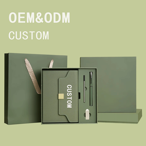 Juego de regalo de libros de notas A5 simples y elegantes de gama alta, cuaderno de cuero de negocios con logotipo personalizable con caja y bolígrafo, Bloc de notas