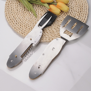户外野营烧烤5合1烧烤工具可折叠多功能烧烤工具套装不锈钢木柄 - Product Image 3