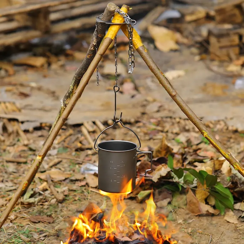 Trépied en titane pour Camping en plein air, chaîne suspendue, ajustable, pour bouilloire, Pot de feu de Camping, Kit de cuisine