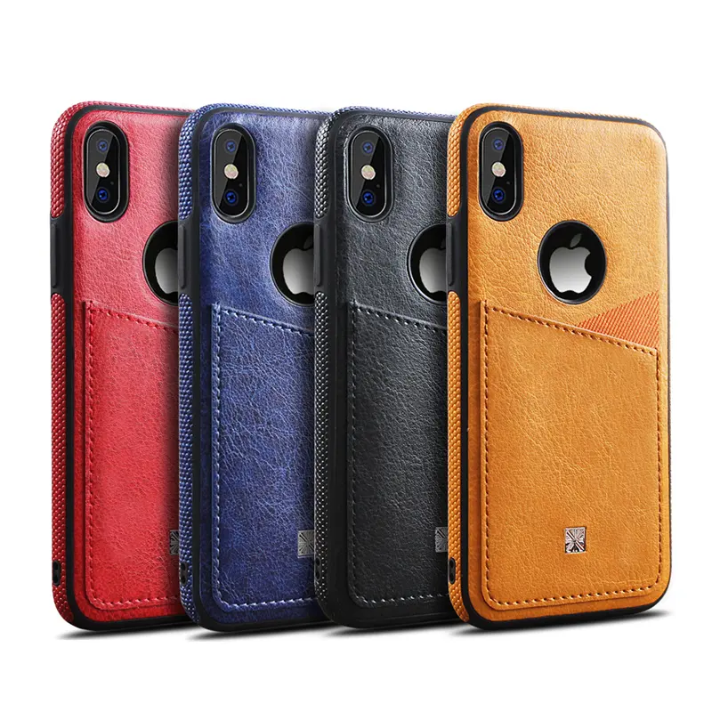 Téléphone portable en cuir de fente pour carte pour iphone xs max, de luxe en cuir téléphone housse coque pour iphone 11 pro avec porte-cartes