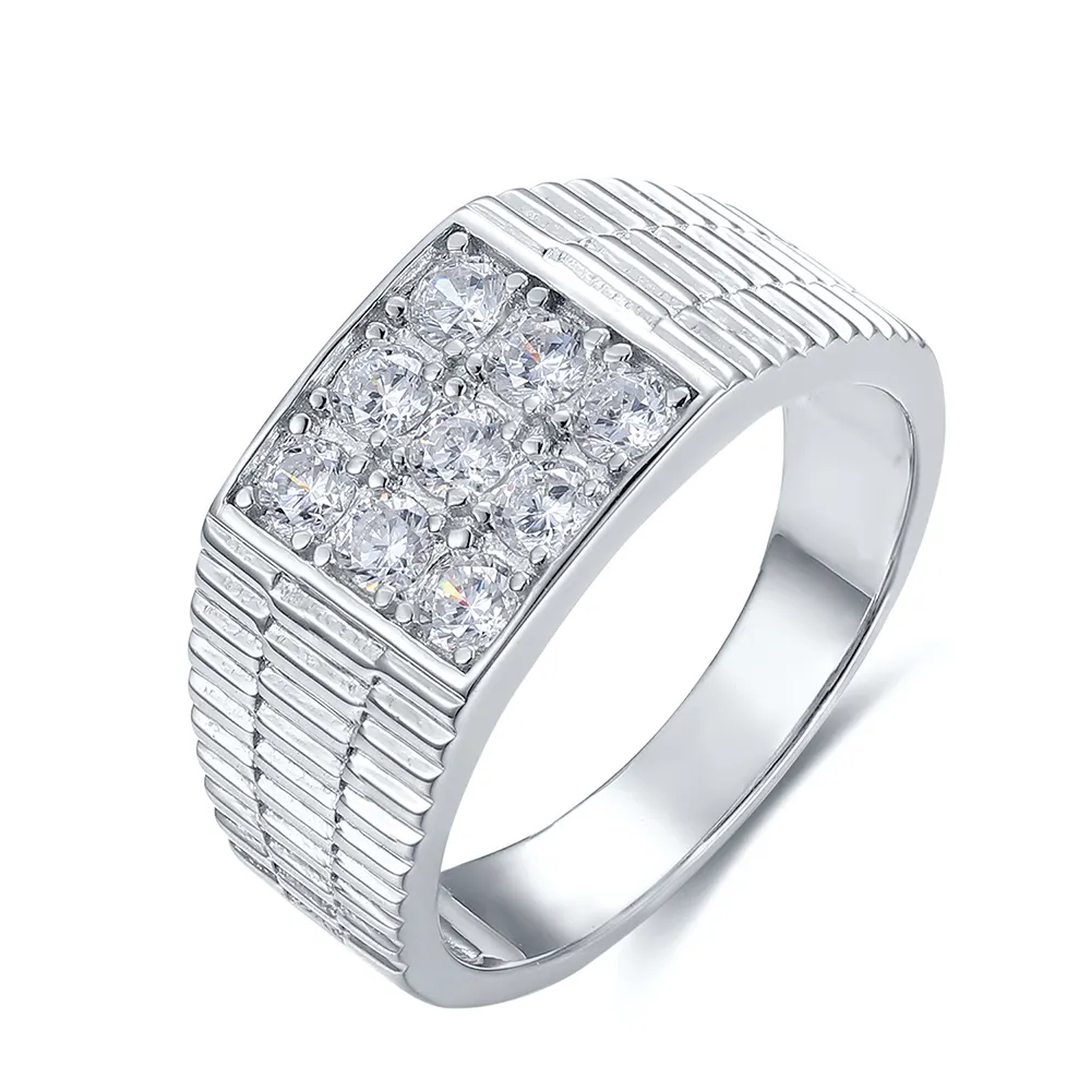 Luxe Vierkante Ring Graan Pave Ronde Cz Diamond Silver 925 Ringen Man Ring Voor Mannelijke