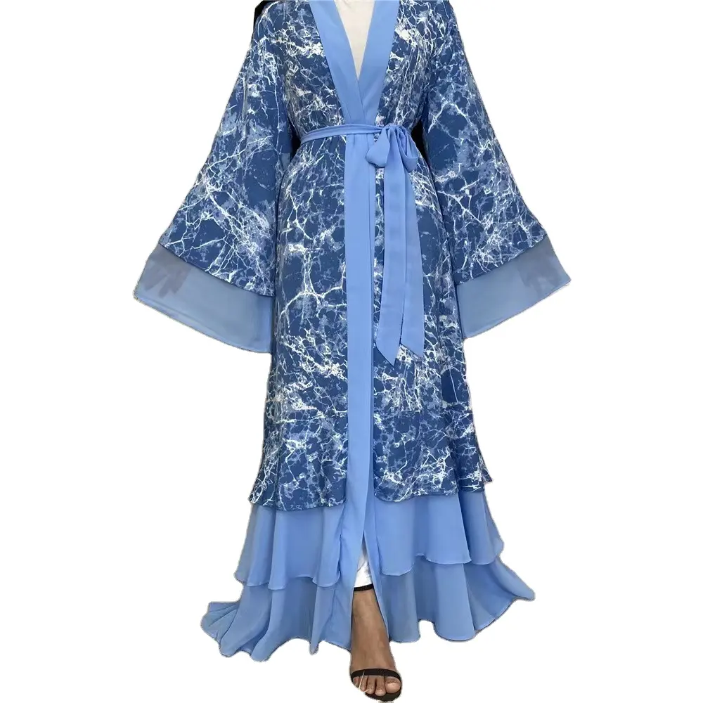 Moda arabo turchia Dubai Kimono Kfatan aperto Abaya abito stampato floreale abito donna musulmana abbigliamento