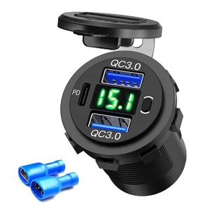12V USB插座双USB QC3.0 PD USB C车载充电器插座，带电压表和汽车船船用卡车电源开关 - Product Image 3