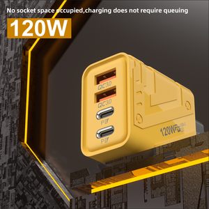 120w黄色充电器usb-c 4端口快速Usb壁式充电器c型便携式模块Pd快速Usb Gan充电，带iphone电缆组 - Product Image 3
