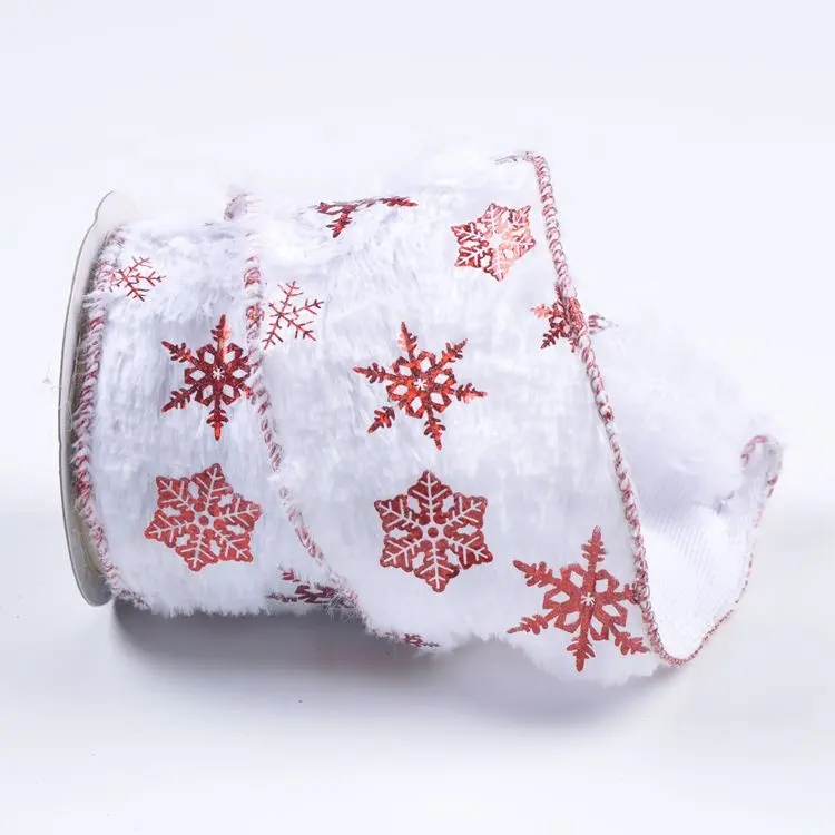 2.5 polegadas snowflake faux fur foil ribbon com fio bordas para decorar