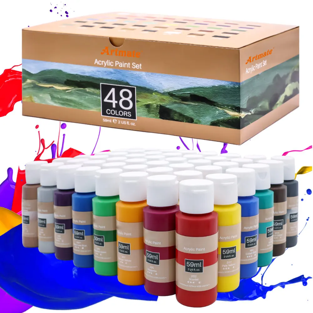 Artmate Acryl Verf Art Set 48 Kleuren 2 Ounce/59Ml, Acryl Verf Set, acryl Verf Voor Studenten En Kunstenaars