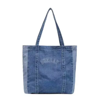 Adele klasik Denim kumaş moda kılıf çanta tasarımcısı bayanlar çanta büyük kapasiteli taşınabilir kot bez Tote çanta