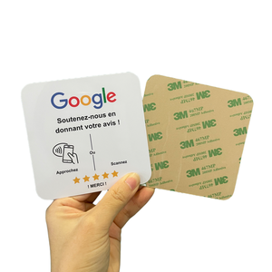 Scheda quadrata rotonda Google Review NFC con adesivo epossidico