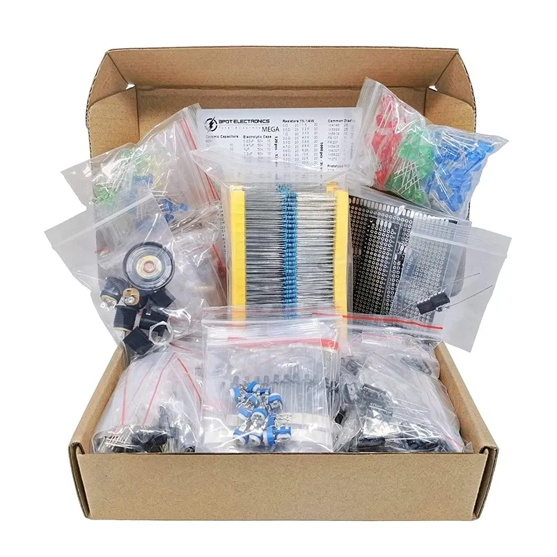 1900Pcs Mega Composant Électronique Assortiment Kit Condensateurs Résistances LED Transistors Diodes 1n270 Germanium DC Jacks